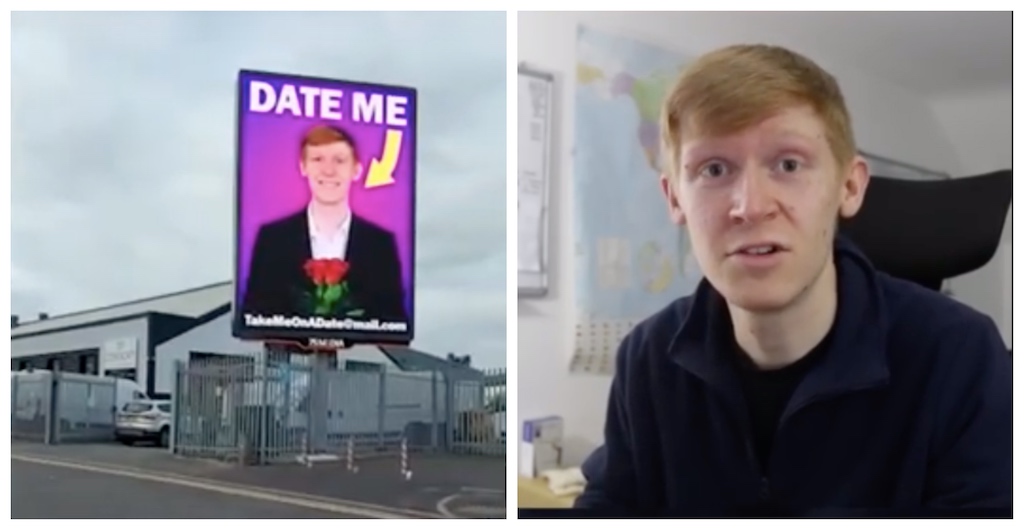 Óriásplakáton keres magának barátnőt egy angol srác, aki még soha nem randizott